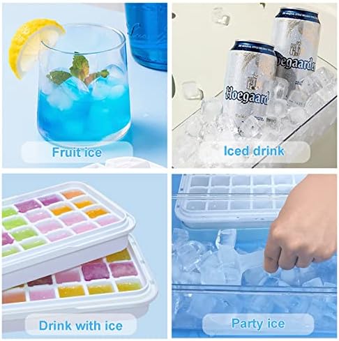 Bandeja de cubo de gelo, bandejas de gelo empilháveis ​​para freezer com tampa e lixeira, liberação fácil 64 pepitas de gelo para