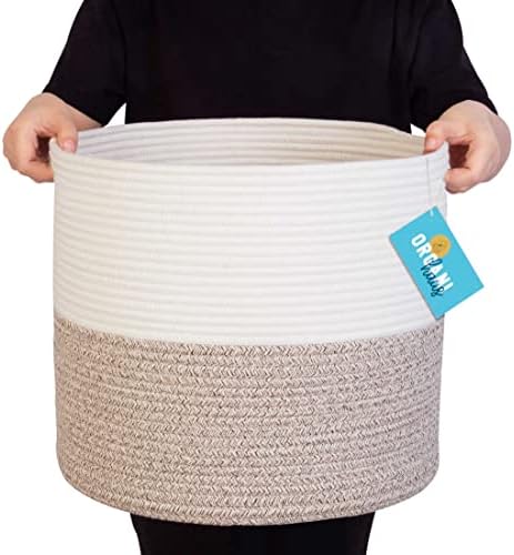 Grande cesta de corda de algodão + cestas de planta - marrom/branco