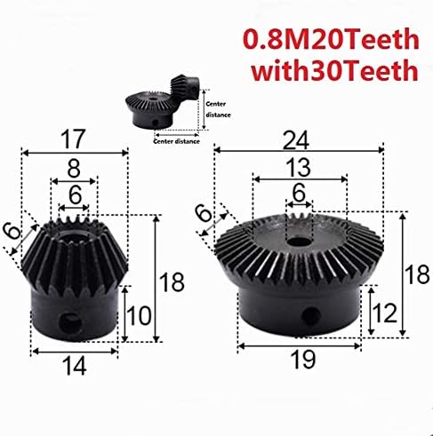 XMeifeits Industrial Gear 2pcs/lote 1: 1,5 engrenagem de chanfro 0,8modulus 20 dentes + 30 dentes orifício interno 6mm
