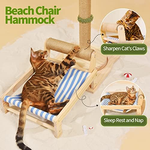 Dcrmmrt Gato arranhando uma rede de hammock - móveis de cama de gato de madeira 30 polegadas de altura Torre de posta