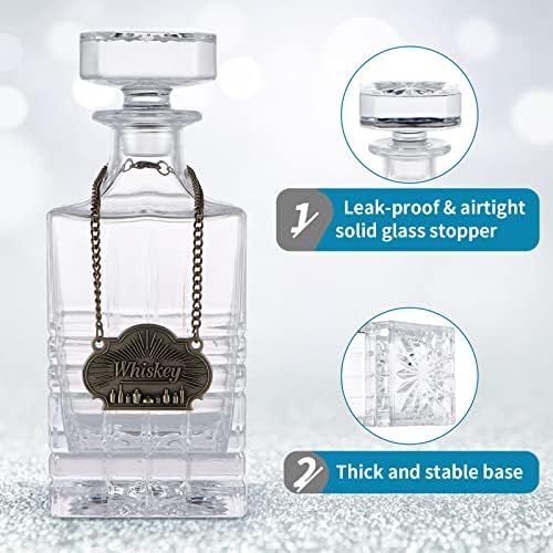 Mdluu Crystal Glass Decanter com tag, rolha à prova de vazamentos, garrafa de decantador de bebidas alcoólicas de 25 oz para uísque,