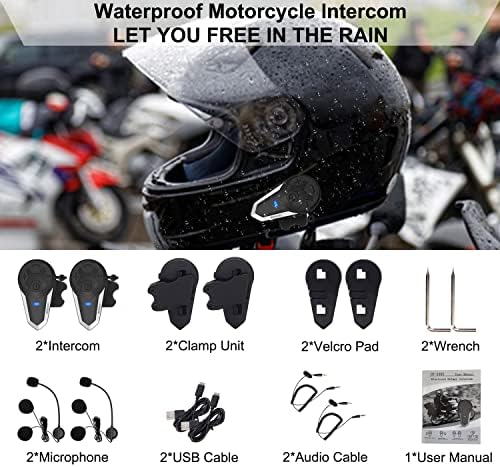 Fone de ouvido bluetooth betowey, sistema de comunicação de capacete BT-S3 V5.0 Sistema de comunicação de 1000m para o interfone do piloto com o rádio FM para motocicleta/ATV/DIRT Bike