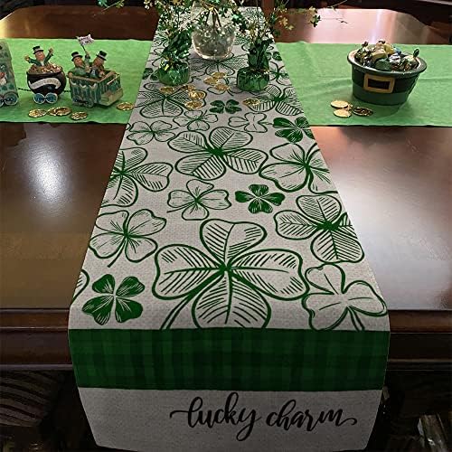 Arkeny St Patricks Dia Green Shamrock Table Runner 72 polegadas, Decoração de férias sazonal de charme da sorte para a mesa de jantar, decoração de mesa de fazenda caseira interna AT385