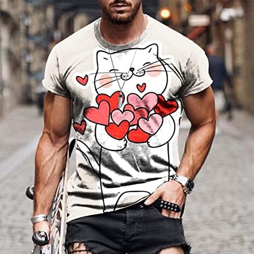 Camas de camisetas para homens Casual redondo pescoço do dia dos namorados 3D Impressão digital Pullover de fitness shorts shorts de mangas