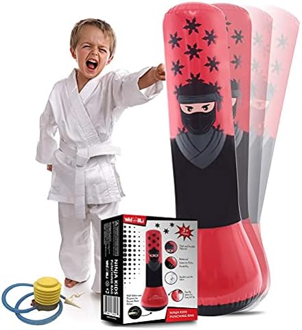 Whobli Ninja Inflável Kids Punching Bag, Bolsa de Puncos de Brinquedos Infláveis ​​para Crianças, Bolsa de Bounce para brincar, boxe, karatê, Gerenciamento de raiva, presente para 3-7 anos, brinquedos Idade 3 4 5 6 7 7; Novo 2022