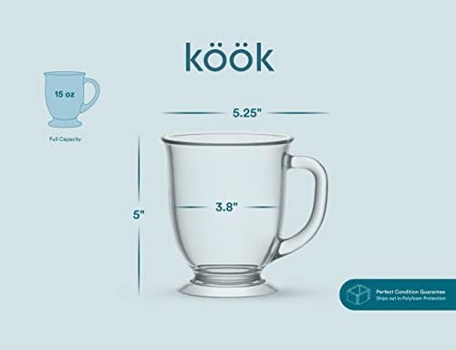 Kook Glass Coffee Canecas, com alças, xícaras de chá transparentes, para beber bebidas quentes, café com leite, cappuccino, café