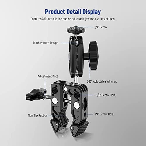 Neewer Super Clamp com braço mágico com suporte para telefone e montagem da câmera de ação, todos os metal 360 ° Cabeça de bola dupla com 1/4 e 3/8, compatível com Smallrig GoPro Insta360, ST80