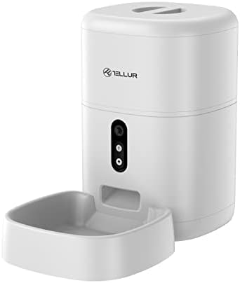 Tellur Smart Automatic Food Dispenser para gatos e cães, alimentador de animais de estimação Alexa Wifi, 4L, 2K Video Camera, Alexa e Google Compatible, 10s Recording, tempo programável tempo de alimentos e porções