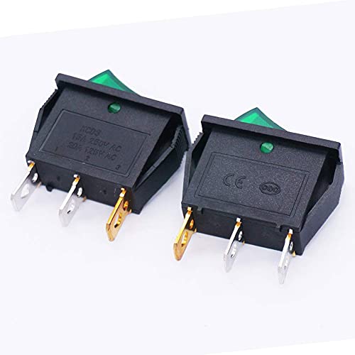 Twidec/5pcs Rocker Switch 3 pinos 2 Posição ON/OFF AC 20A/125V 15A/250V SPST Green LED LED LUZ