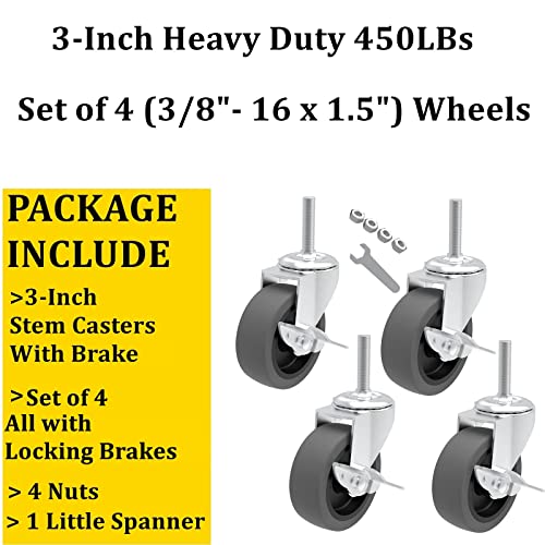 Rodas Hyejdrv Casters de 4, 3 polegadas de rodas, molhadores de travamento de prateleiras de arame de montagem em serviço pesado, roda de substituição TPR para fezes de loja, carrinho