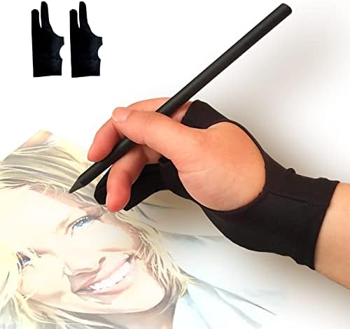 Luva de desenho Picoggo, luva de arte digital de rejeição de palma de três camadas para tablet gráfico, luvas de artistas com dois dedos para iPad, esboço de papel, guarda