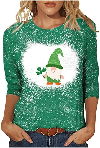 Gnome Shamrock Graphic Top for Women, camisas do dia de St Patricks, 3/4 Manga St. Paddy Day Tops Lucky Clover