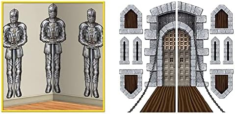 Parede de beistle cenário de cavaleiros, 4 'x 30', claro/preto/prata e all climation plástico medieval fantasia bandeira com design real de leão para castelo