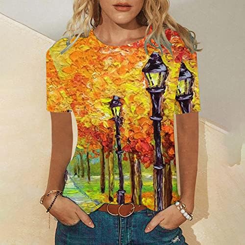 camiseta de impressão de paisagem de verão lcepcy para mulheres de manga curta solta pescoço redondo de pescoço leve casual