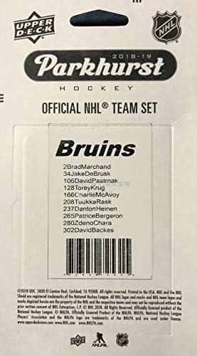 Parkhurst Boston Bruins 2018 2019 Deck Upper NHL Series Factory Sealed Team Set, incluindo Zdeno Chara, Patrice Bergeron, Tuukka Rask