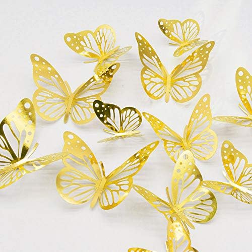 Adesivos de parede de borboleta 3D, 48pcs Decalques de parede de borboleta dourada Decaladores de decoração adesivos