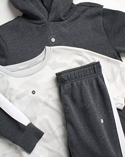 Conjunto de corredores de garotos RBX - camiseta de manga curta de 3 peças, moletom de lã e calça de moletom