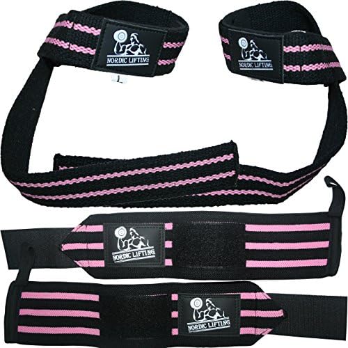 Pacote de pulso super pesado - pacote cinza preto com envoltórios de pulso e pacote de tiras de elevação - rosa