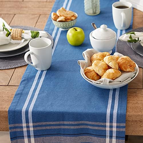 DII French Stripe Tabel Collection Farmhouse Style Table Runner, 14x72 polegadas, Blue Chambray
