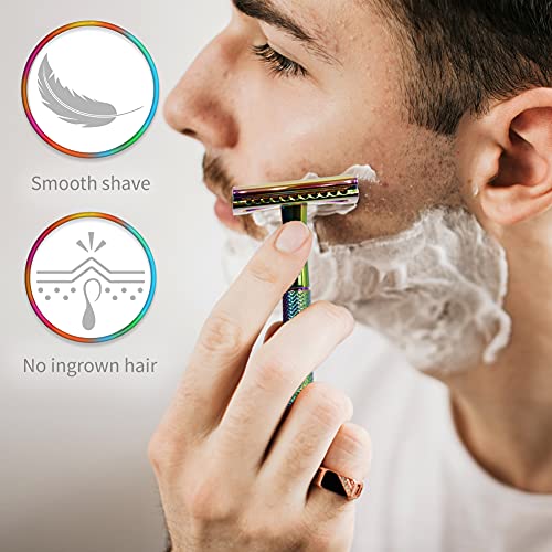 Bambaw Rainbow Double Edge Safety Razor para homens | Reutilizável Metal Razor Eco Friendly de Razor | Segurança Razors Men | Razoras de segurança se encaixam em todas as navalhas de ponta dupla | Razoras de barbear de segurança masculina