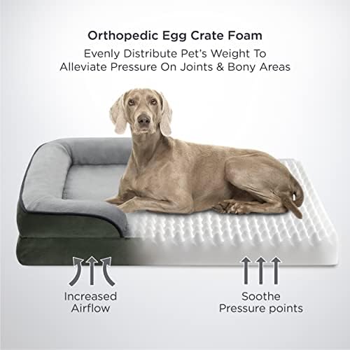 Bedsure Grande cama de cachorro ortopédica, camas de cachorro reforçando para cães grandes - sofá de espuma com tampa lavável removível, forro à prova d'água e sofá de fundo não esquique, verde escuro