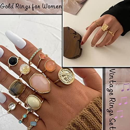 17 km 28-60pcs Conjuntos de anel de ouro para adolescentes meninas, pacote de rings de empilhamento para mulheres de cristal boho, conjuntos de anéis de humor de dedos da junta empilhável