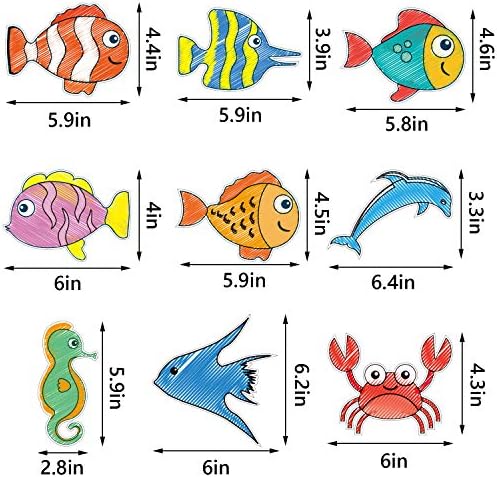 63 peças animais marinhos recortes de peixe recortes de peixes tropicais sotaques coloridos de peixe com pontos de cola para decoração