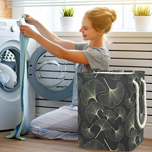Deyya Tropical Grey Folhas Cestas de lavanderia dificultam altura de altura dobrável para crianças adultas meninos adolescentes meninas em quartos Banheiro 19.3x11.8x15.9 em/49x30x40.5 cm