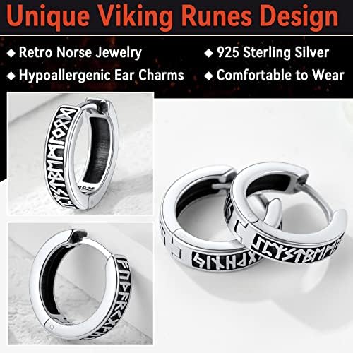 Faithheart Norse Viking Runas Brincos de argola para homens Mulheres 12mm Huggie Hoops com delicada embalagem de presente