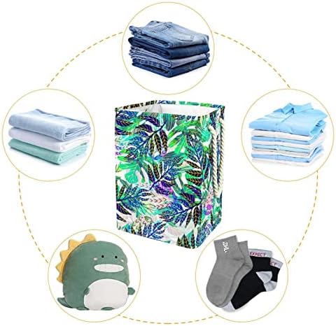 Sacos de armazenamento de cestas de lavanderia verde tropical embutidos com suportes destacáveis ​​cesto de roupa dobrável