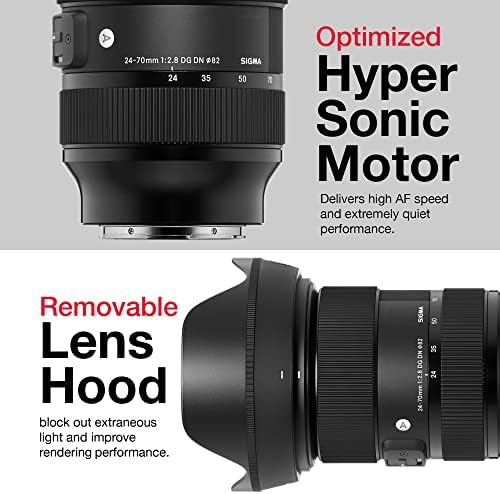 Sigma 24-70mm f2.8 Arte para pacote de câmera Sony com Sony 24-70 Sigma Lens, lente dianteira e traseira, capuz de lente,