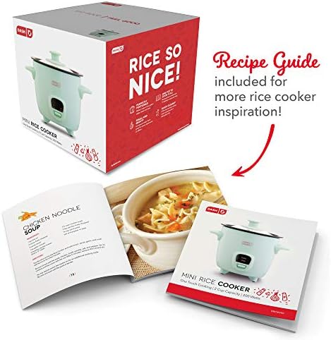Dash Mini Rice Cooker Steamer com panela antiaderente removível, guia de função quente e receita, 2 xícaras, para sopas,