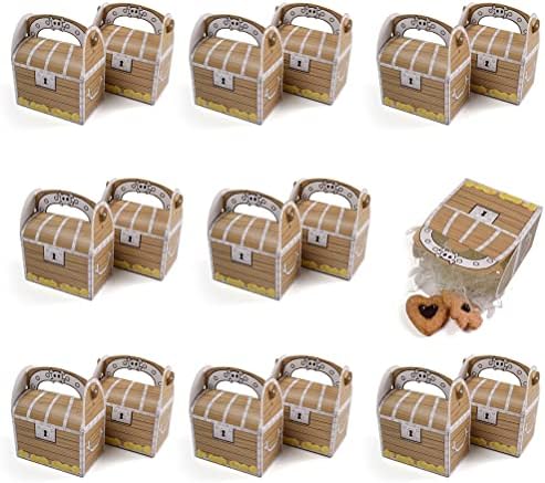 Guangming - 16 peças Baús de tesouro pirata, caixa de festa com tema pirata, caixas de bolo dobráveis, caixa de presente de aniversário, ótima para doces, chocolates, bolos, lanches