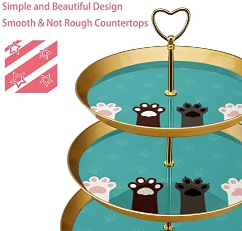Bolo Stands Conjunto de 3, pata de gato e pegadas de pegadas de mesa de pedestal Stand Cupcake Stand para Celebração do chá de bebê de casamento