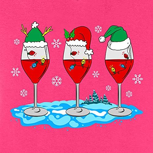 Teamerore Christmas Wine Glass Funny Xmas Santa Hats Women V Neck Camisa
