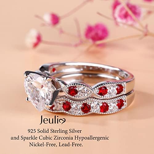 Jeulia 3 quilates CZ Solitaire Anéis de noivado Halo milgrain corte de coração esterlina Silver Sett Promise noivado Anniversary Rings Conjuntos de noivas para mulheres