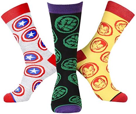 Marvel Vingadores Homem de Ferro Capitão America Hulk Socks Men Logotipo de super-herói 3 Pacote de tripulação adulta meias