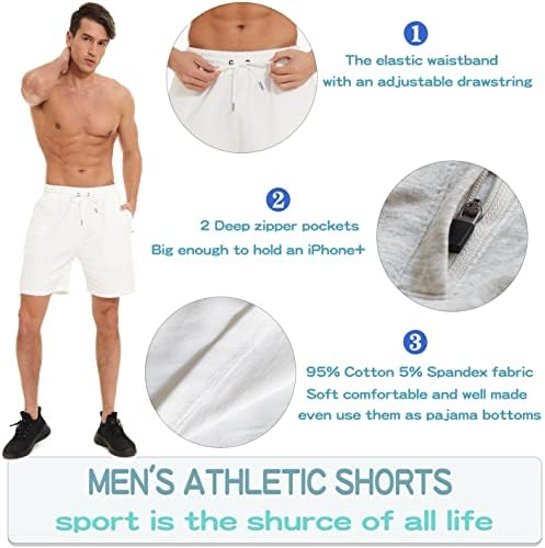 Algodão de shorts atléticos da Healong Mens: treino de ginástica de ginástica - esportes de moda de cordas de 7 com bolsos