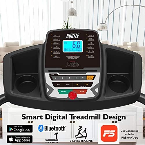 Máquina de exercícios de esteira dobrável elétrica Hurtle - Smart Compact Compact Digital Fitness Treadmill Trainer W/Bluetooth App Sync, ajuste manual de inclinação, para caminhar, correr, ginásio hurtrd18