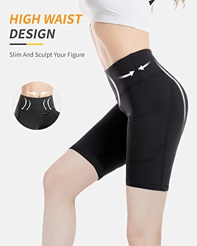 Cambivo Biker Shorts para mulheres com bolsos, shorts de ioga de cintura alta, controle de 8 de barriga para executar
