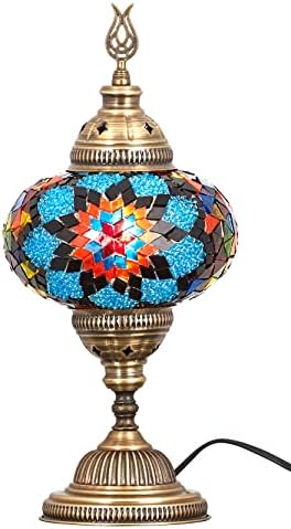 Demmex Turkish Marroqucan Mosaic Table Lâmpada de cabeceira da cabeceira, estilo de mesa de tabela de vidro artesanal de estilo Tiffany, Globe de tamanho grande, altura de 14 , multicoloria