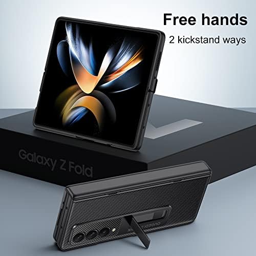 Leiau para Samsung Galaxy Z Fold 4 Caixa Magnetic Kickstand Caixa de telefone com proteção contra dobradiça - capa de capa de couro com protetor de tela embutido para Samsung Z Fold 4 5g （Padrão de fibra de carbono）
