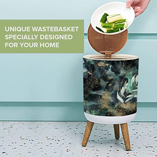 Pequena lata de lixo com tampa de galho floral sem costura em ouro marinho escuro marinho roxo Emerald lixo verde lixo redonda lixo