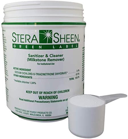 Sinalizador de Stera-Sheen, frascos de economia a granel de 4 x 4 lb, limpador de grau de alimentos de etiqueta verde e removedor de leite, limpador não corrosivo, caso de frascos de 4 x 4 lb