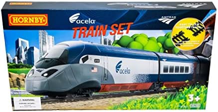 Hornby Amtrak Acela NEC de alta velocidade OO Modelo movido a bateria Conjunto de trem HO HO HR1400, Blue & Gray