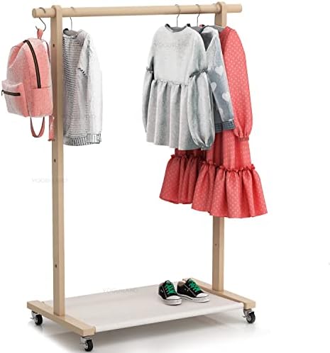 VOGUSLAND Dress Up Rack com prateleira de armazenamento, rack de roupas infantis com rodas de teleconjunto, rack de roupa infantil para pequeno espaço