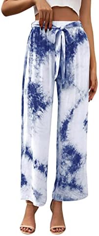 Calça estampada de miashui perna esporte de cinto feminino calças largas calças estampadas amarre-dye calças soltas calças de calças jumpsuits