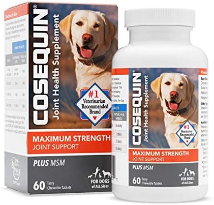 Nutramax cosequin suplemento de saúde articular máxima de força para cães - com glucosamina, condroitina e HSH, 60 comprimidos mastigáveis