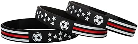 Sainstone World Cup Soccer Ball Pulseiras de silicone inspiradoras com bandeira americana, linhas vermelhas finas de pulseiras