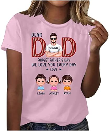 Camiseta do Dia dos Pais Carta feminina Carta feminina gráfica impressa Tops de manga curta Crepura de verão Blusa Fit Loose Fit
